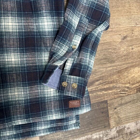 LL Bean Shirt Womens XS Flannel Plaid 1/2 Zip Front Pocket Pullover Green - Picture 5 of 11